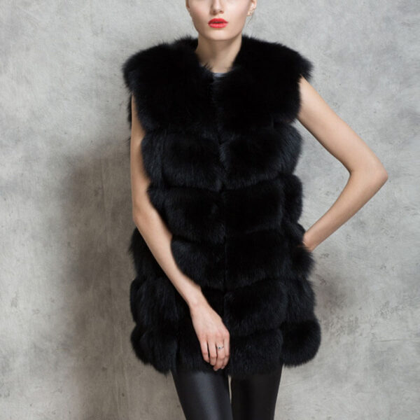 women fur vest black