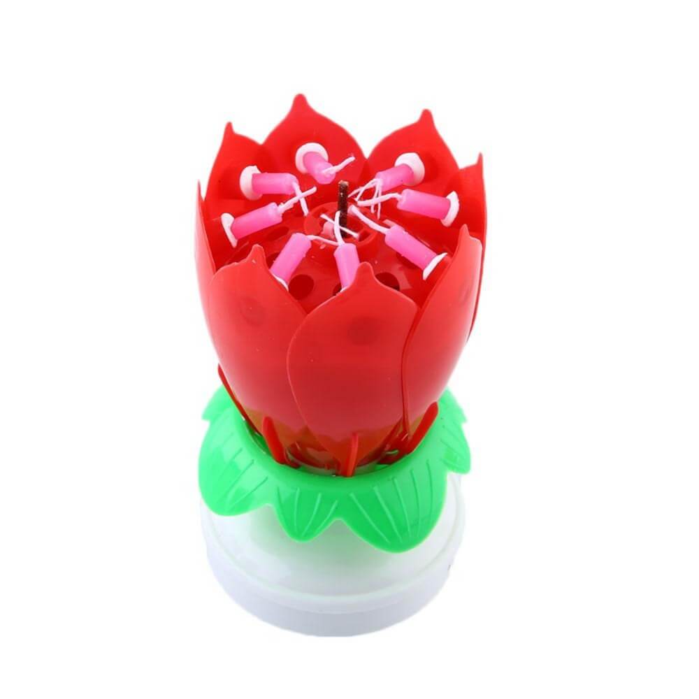 Musical Charming Lotus Flower Rotating Happy Birthday Party Gift Lights Candle 