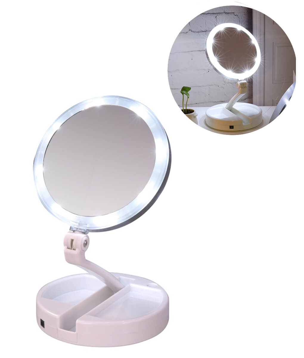 2 Sided Mirror 12x LED Lighted Folding Travel Mirror 