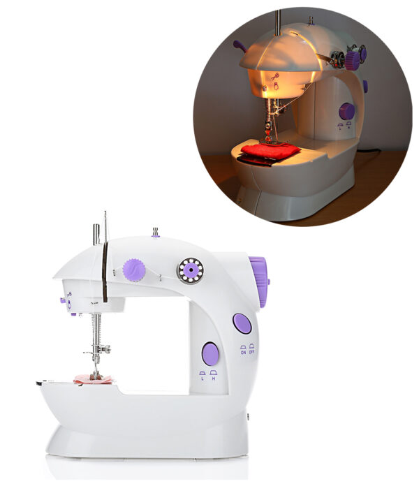 Mini-Electric-Handfree-Sewing-Machine-Meji-Iyara-Iyaraatunṣe-pẹlu-Imọlẹ-ẹsẹ-AC100-240V-Double-strings-Pendal