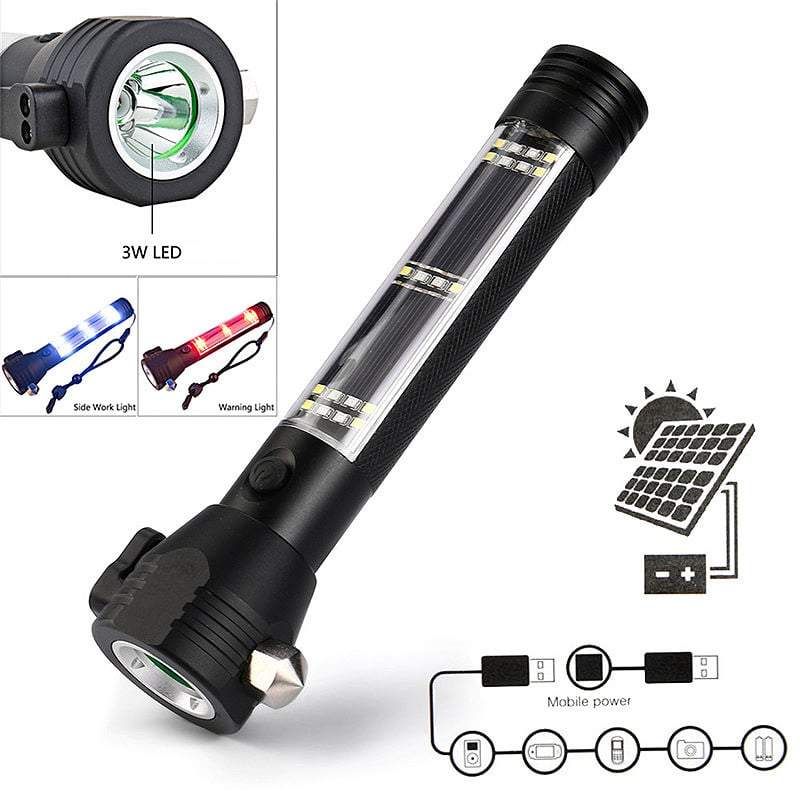 Stealth Angel Survival Roadside Hero 9-in-1 Multi-function Auto Emergency Tool - Flashlight,Survival Tool,Power Bank,Solar,USB