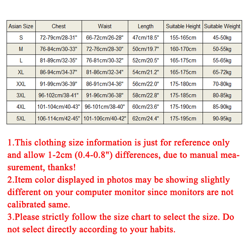 Sauna Vest Size Chart