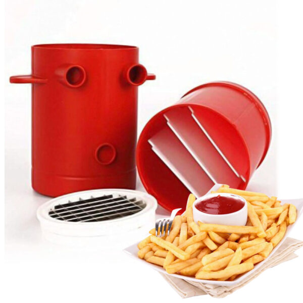 Koppar Fries Potatis Maker skivor Pommes Frites Maker Jiffy Fries Cutter Machine Mikrovågsbehållare 2 i 1