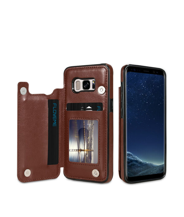 KISSCASE Retro Flip PU Leather Ka Pou Samsung Galaksi S8 S9 Plus Kat Slot Telefòn Holder