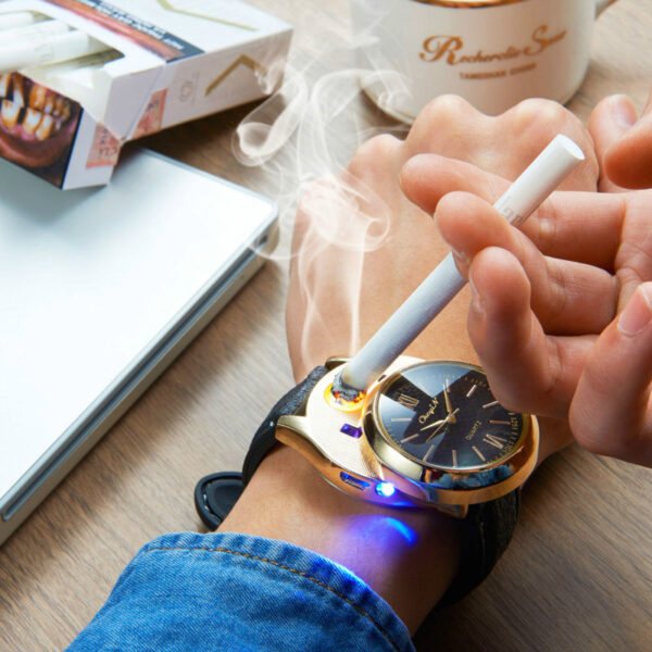 Rechargeable USB Lighter Watches date clock Electronic Men s Casual Quartz Wristwatches Windproof Flameless Cigarette Lighter 4