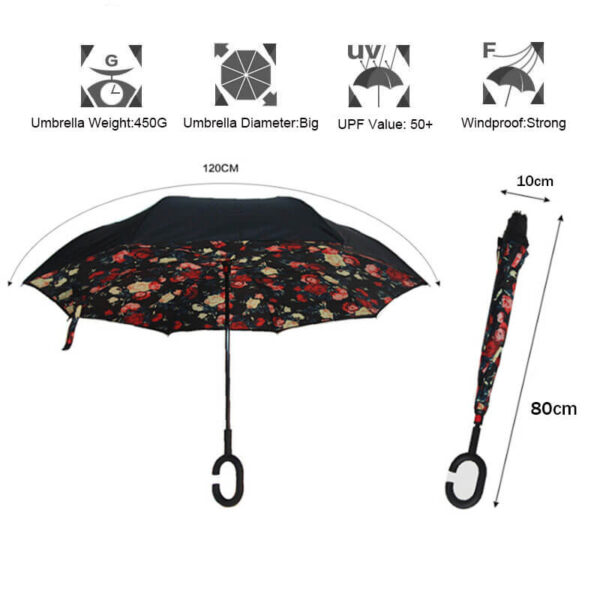 Yesello Folding Reverse Umbrella Double Layer Inverted Windproof Rain Car Umbrellas Para sa mga Babaye 1