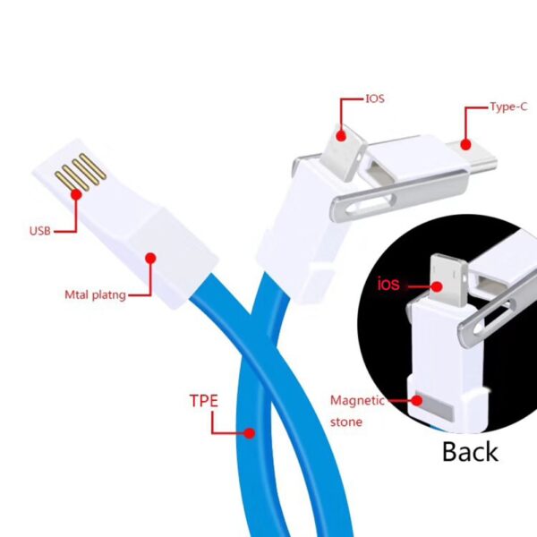 3 i 1 nyckelring USB magnetisk laddningskabel Synkroniseringsdatakabel för iPhone Android typ 3