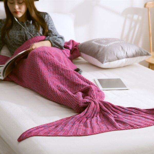 Hot Mermaid Blanket Handmade Knitted Sleeping Wrap TV Sofa Mermaid Tail Blanket Kids Adult Baby crocheted 2