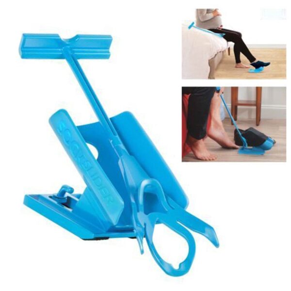 Mayitr 1pc Sock Slider Aid Blue Helper Kit Helps Put Socks On Off No Bending Shoe 1