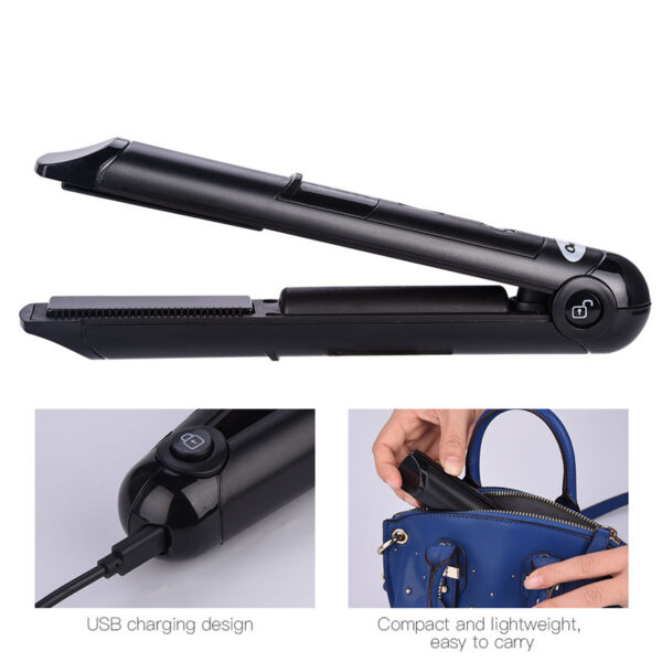 Mini Wireless USB Rechargeable Hair Straightener Curler 3D nga naglutaw sa Double Heating Plate 2 sa 1 Buhok 4