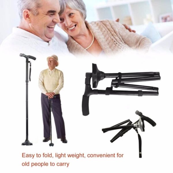 Walking Stick LED Light Canes Trekking Trail Hiking Poles Old Man Ultralight Folding Protector Adjustable T 1