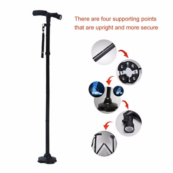 ໄມ້ຄ້ອນເທົ້າໄຟ LED ທີ່ເຮັດດ້ວຍໄມ້ຍ່າງກະຈົກ Trekking Trail Hiking poles Old Man Ultralight Folding Protector Adjustable T 2