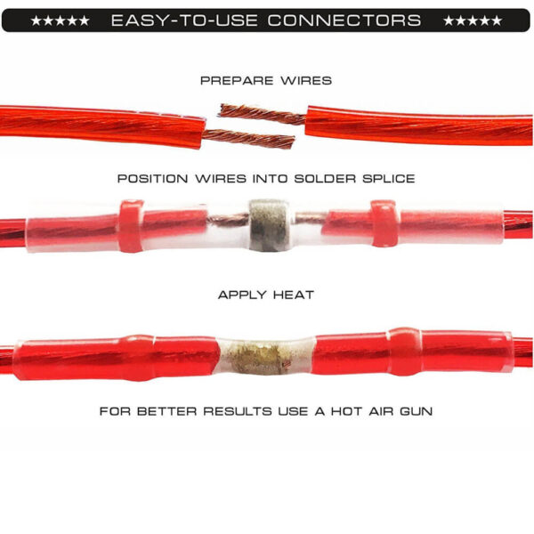 YT 100Pcs Waterproof Solder Seal Heat Shrink Butt Terminals Insulated Electrical Wire Cable Tinned Copper Connectors 1