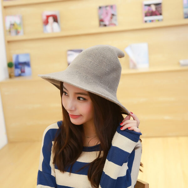 Along the sheep wool cap knitting fisherman hat qiu dong Female fashion witch pointed basin bucket 3