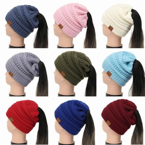 Drop Shipping CC Ponytail Beanie Hat Women High Quality Soft Knit Beanie Winter Hats For Women 4 1