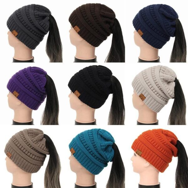 Drop Shipping CC Ponytail Beanie Hat Women High Quality Soft Knit Beanie Winter Hats For Women 5 1