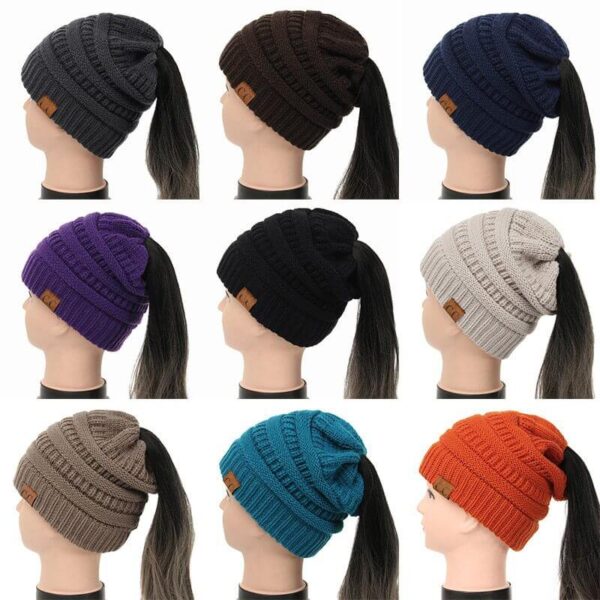 Drop Shipping CC Ponytail Beanie Hat Konur Hágæða mjúkur Knit Beanie Vetrarhúfur Fyrir konur 5 1