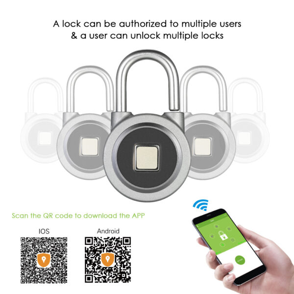 Fingerprint Smart Keyless Lock Waterproof APP Button Password Unlock Anti Theft Padlock Door Lock alang sa Android 3