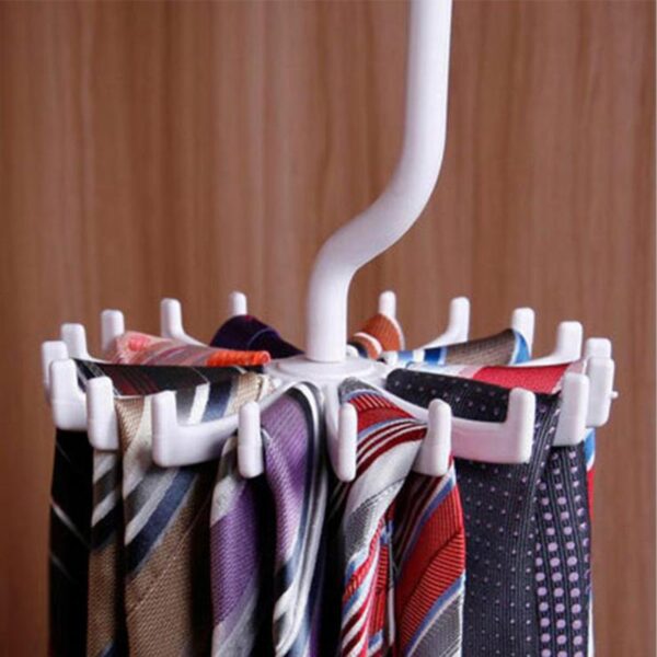 Rotating Tie Rack Holder Hook Clostet Clothes Hanger White Plastic Tie Rack Scarf Hanger Belts 2