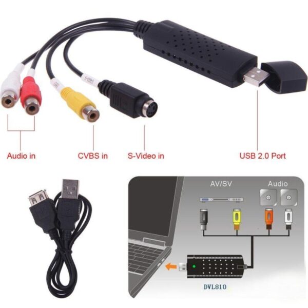 USB 2 0 Video Audio Capture Kadi Kibadilishaji Adapta ya PC VHS hadi Video ya Dijiti ya Kubadilisha DVD