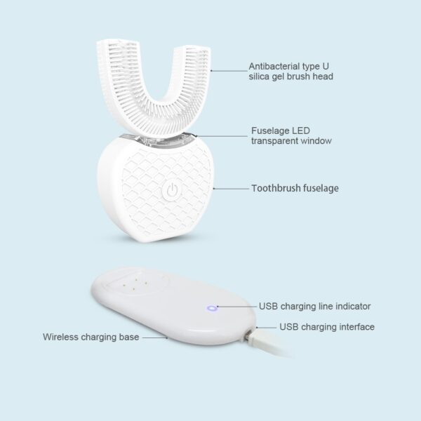 360 درجا ذھني خودڪار سونڪ اليڪٽرڪ ٽوٿ برش يو ٽائپ 4 موڊس ٽوٿ برش USB چارجنگ ٽوٿ 4