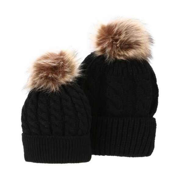 5Colors Mom And Baby Hat with Pompon Warm Raccoon Fur Bobble Beanie Kids Cotton Knitted Parent 1.jpg 640x640 1