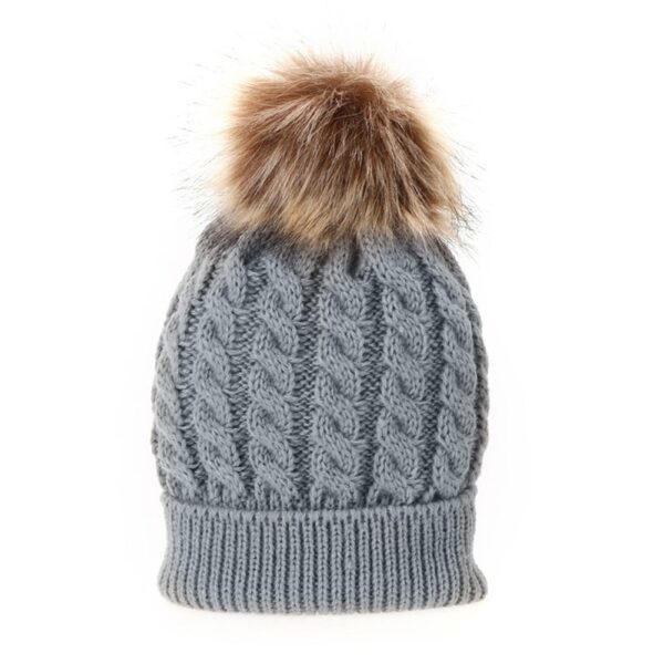5Colors Mom And Baby Hat with Pompon Warm Raccoon Fur Bobble Beanie Kids Cotton Knitted Parent 2