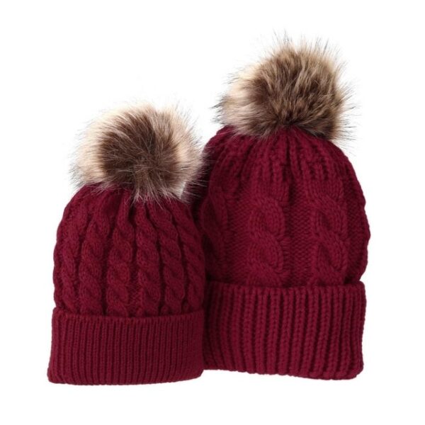 5Colors Mom And Baby Hat with Pompon Warm Raccoon Fur Bobble Beanie Kids Cotton Knitted Parent 2.jpg 640x640 2