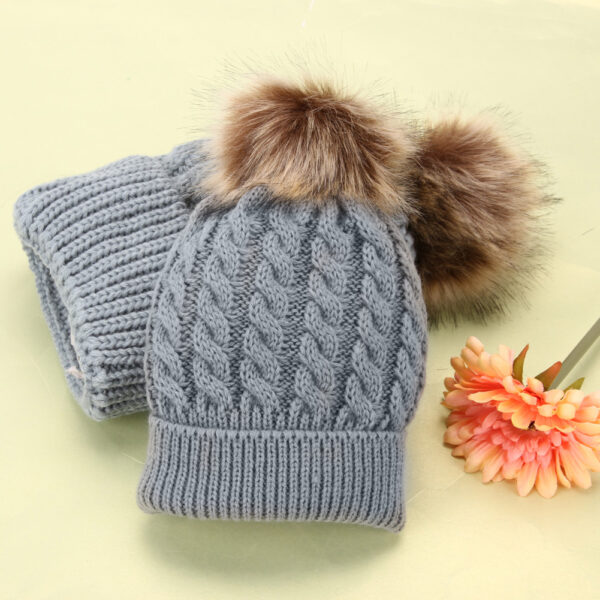 5Colors Mom And Baby Hat with Pompon Warm Raccoon Fur Bobble Beanie Kids Cotton Knitted Parent 3