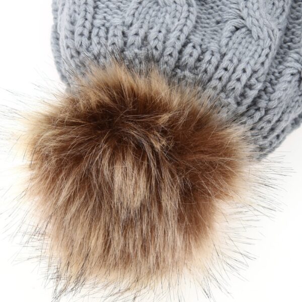 5Colors Mom And Baby Hat with Pompon Warm Raccoon Fur Bobble Beanie Kids Cotton Knitted Parent 5
