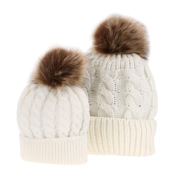 5Colors Mom And Baby Hat with Pompon Warm Raccoon Fur Bobble Beanie Kids Cotton Knitted Parent.jpg 640x640
