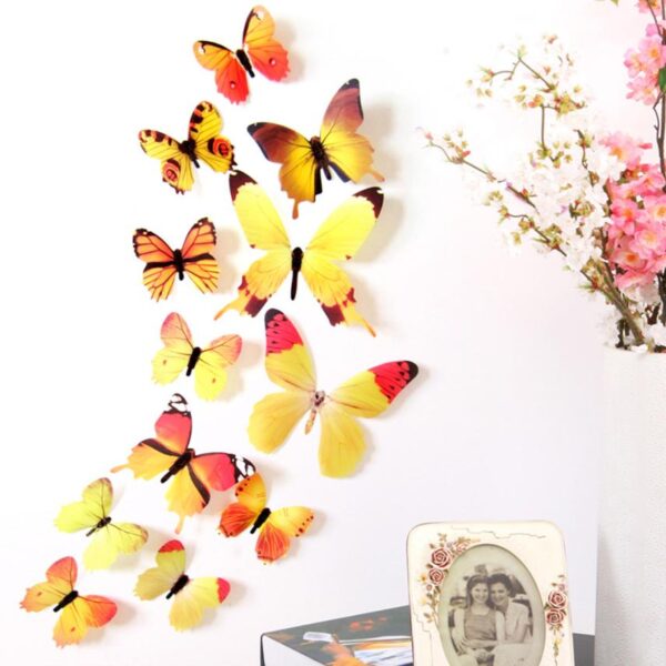 New Qualified Wall Stickers 12pcs Decal Wall Stickers Home Decorations 3D Butterfly Rainbow PVC Wallpaper for 1