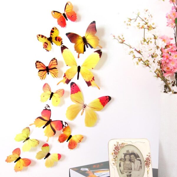 Bag-ong Kwalipikadong Wall Stickers 12pcs Decal Wall Stickers Mga Dekorasyon sa Balay 3D Butterfly Rainbow PVC Wallpaper para sa 1