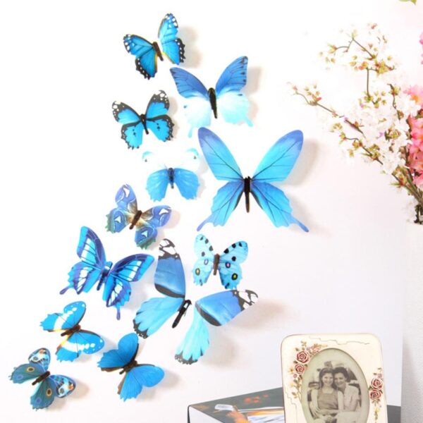 Bag-ong Kwalipikado nga Mga Wall Sticker 12pcs Decal Wall Stickers Mga Dekorasyon sa Balay nga 3D Butterfly Rainbow PVC Wallpaper alang sa 2