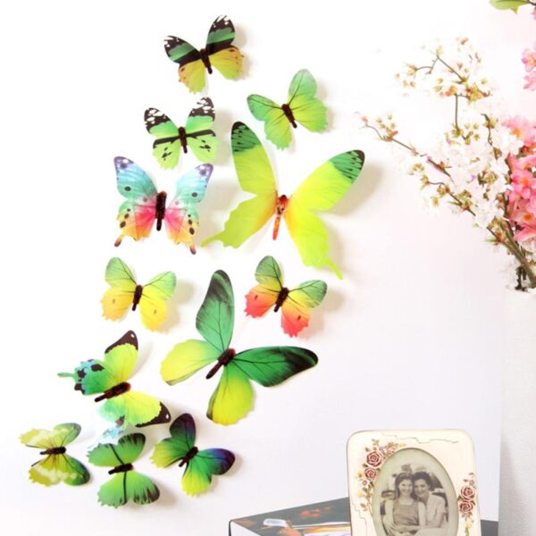 Bag-ong Kwalipikadong Wall Stickers 12pcs Decal Wall Stickers Mga Dekorasyon sa Balay 3D Butterfly Rainbow PVC Wallpaper para sa 3