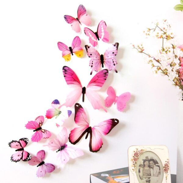 New Qualified Wall Stickers 12pcs Decal Wall Stickers Home Decorations 3D Butterfly Rainbow PVC Wallpaper for