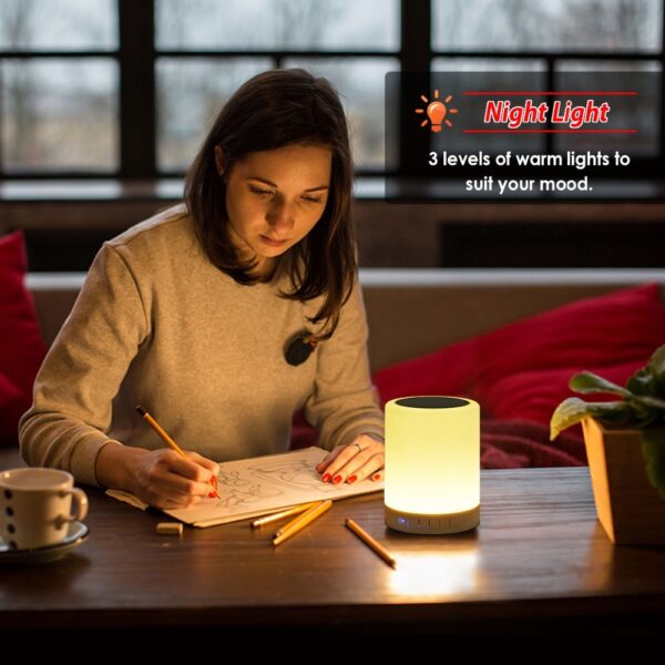 Night Light with Bluetooth Speaker SHAVA Portable Wireless Bluetooth Speaker Touch Control Color LED Bedside Table 2
