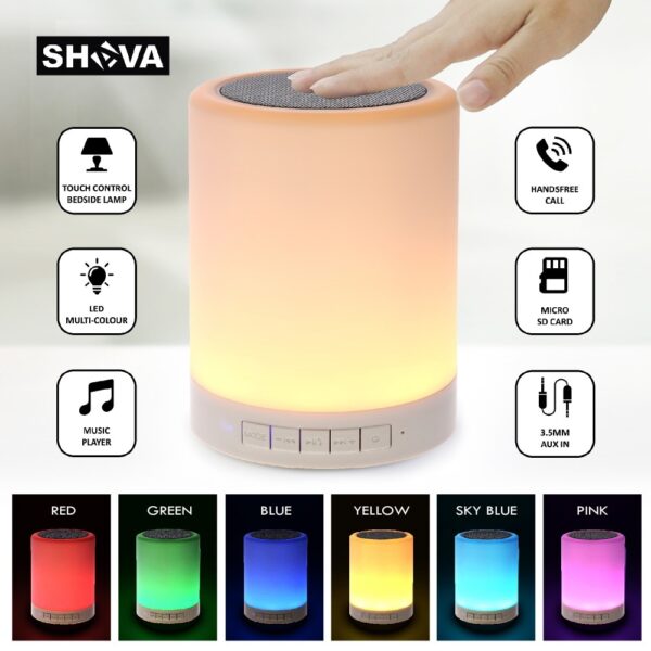Night Light with Bluetooth Speaker SHAVA Portable Wireless Bluetooth Speaker Touch Control Color LED Bedside Table