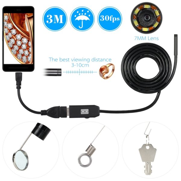 OWSOO 1 2 3 5M 7mm Lens USB Endoscope Camera Waterproof Wire Snake Tube Inspection Borescope 2