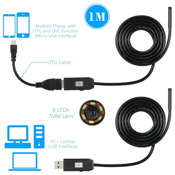 OWSOO 1 2 3 5M 7mm Lens USB Endoscope Camera Waterproof Wire Snake Tube Inspection Borescope 4