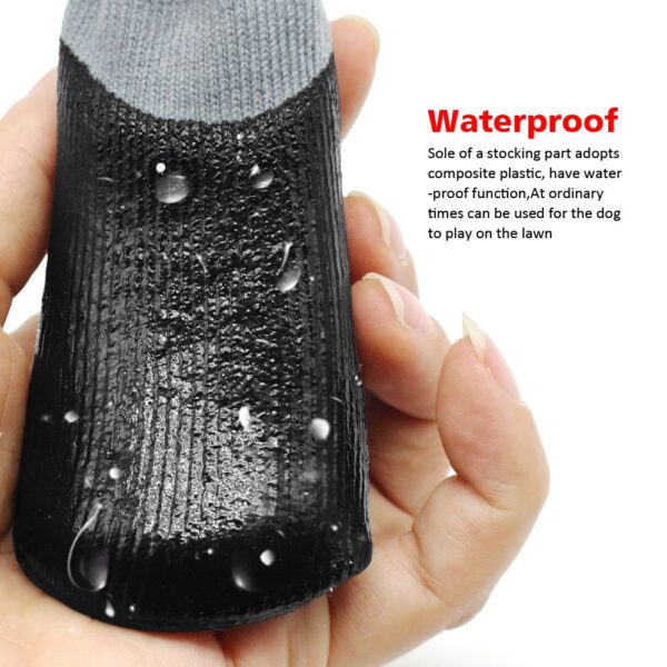 Sa gawas nga Waterproof Dog Socks Rain Wear Non Slip Anti Skid Cotton Elastic Shoes nga adunay Fixed Belt 1