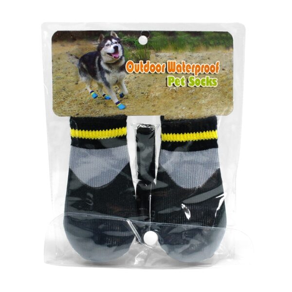 Sa gawas nga Waterproof Dog Socks Rain Wear Non Slip Anti Skid Cotton Elastic Shoes nga adunay Fixed Belt 4