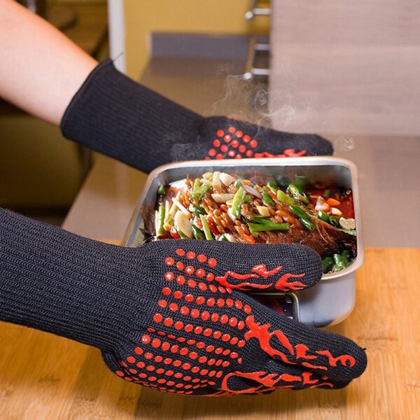SDFC 1 Pair Heat Resistant Thick Silicone Cooking Baking Barbecue Oven Gloves BBQ Grill Mittens Dish 4