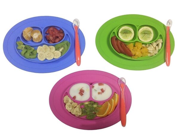 Material de silicone prato de jantar do bebê saúde adorável sorriso rosto almoço utensílios de cozinha pratos de frutas crianças tigela 2