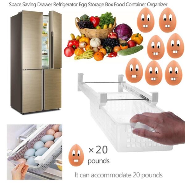 2018 New Fridge Mate Refrigerator Pull Out Bin Home Organizer Drawer Space Saving Organizer Egg Storage 3