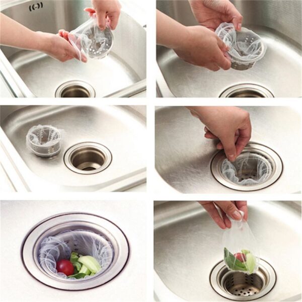 30 100 Pcs Kitchen Bathroom Hair Isolation Clogging Prevent Drain Residue Collector Sink Strainer Filter Net 5