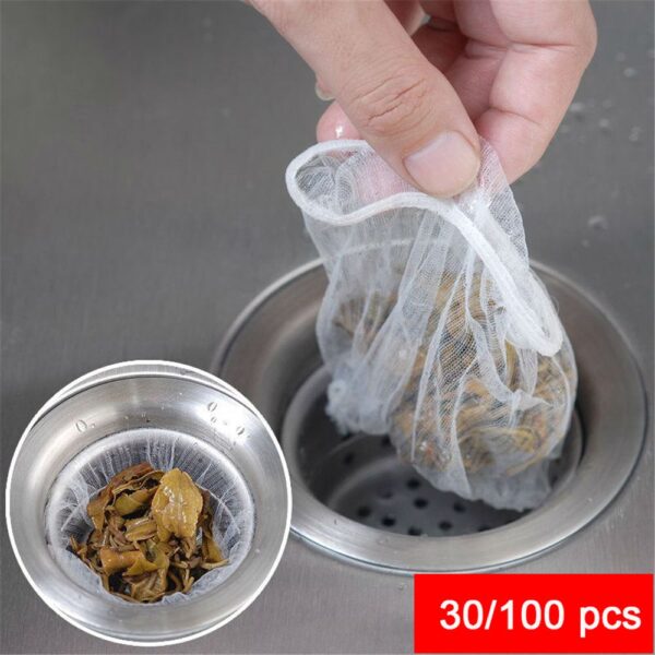 30 100 Pcs Kitchen Bathroom Hair Isolation Clogging Prevent Drain Residue Collector Sink Strainer Filter Net