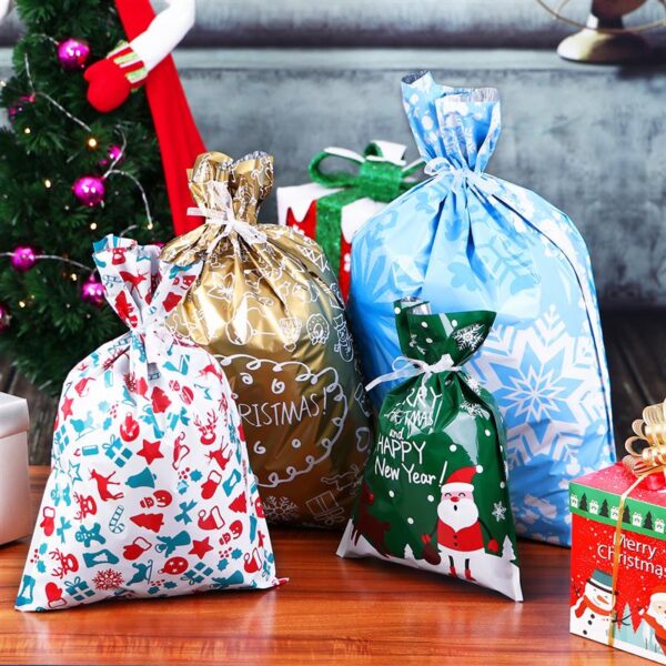 30PCS Christmas Gift Bags Assorted Styles Drawstring Gift Wrapping Christmas Goody Bags for the Holiday 5