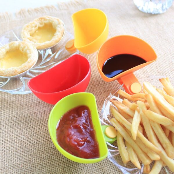 4 Pcs set Multi purpose Bright Color Mini Dip Clips Plastic Salad Dressings Container Serving Tray 1