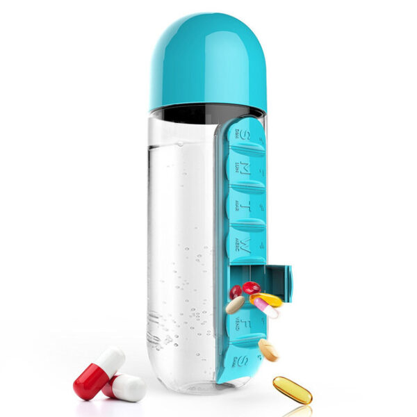 600ml Sports Plastic Water Bottle Maghiusa sa Adlaw-adlaw nga Pill Boxes Organizer Mga Botelya sa Pag-inom Leak Proof Bottle Tumbler 3.jpg 640x640 3